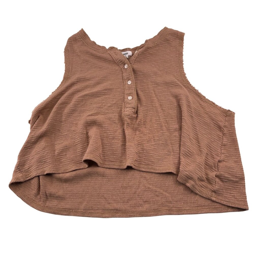 Aerie Women's XL Sleeveless Cropped Henley Tank Top‎ Waffle knit Taupe Brown